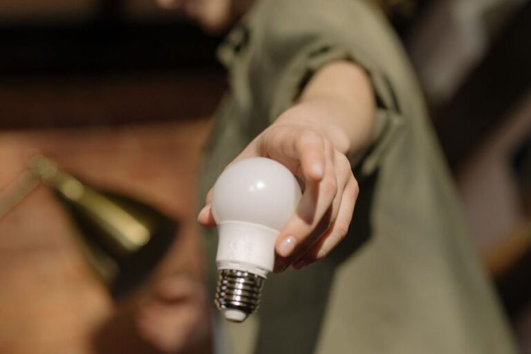 A hand holding an energy-saving light bulb